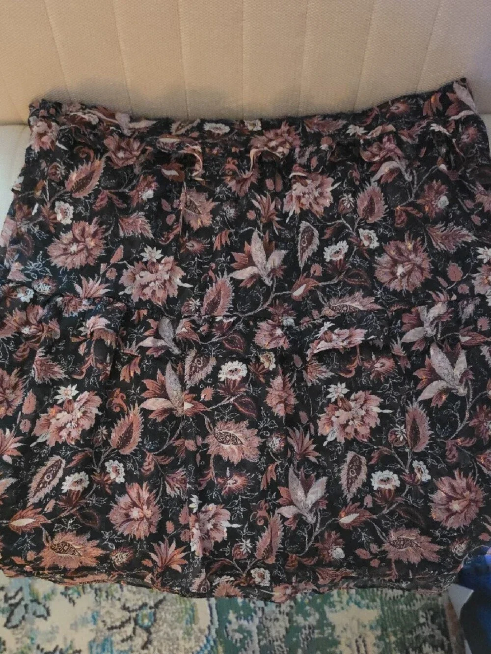 Madewell Black Floral Tiered Midi Skirt with Elastic Waist